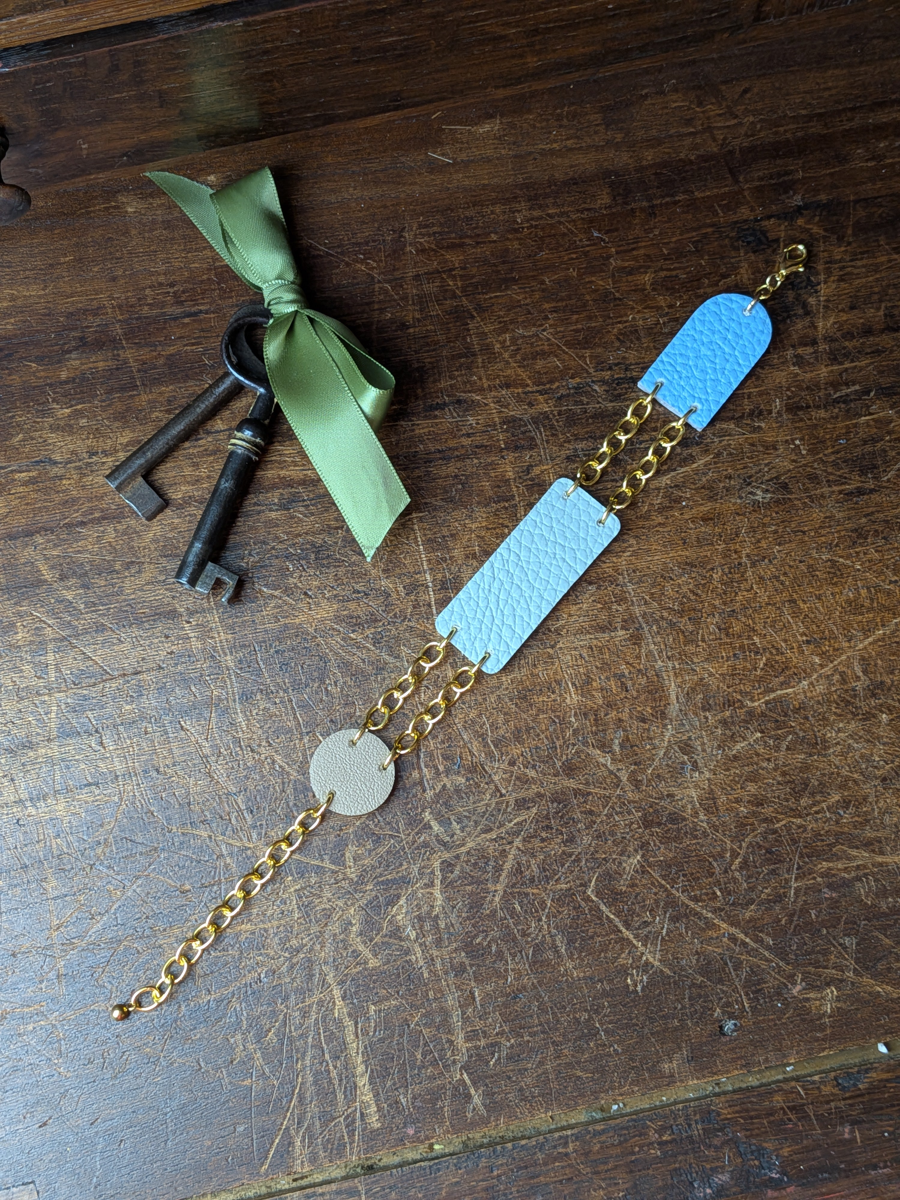 4-in-1 Transformable Leather Bracelet & Pendant – Sky Blue, Teal & Beige