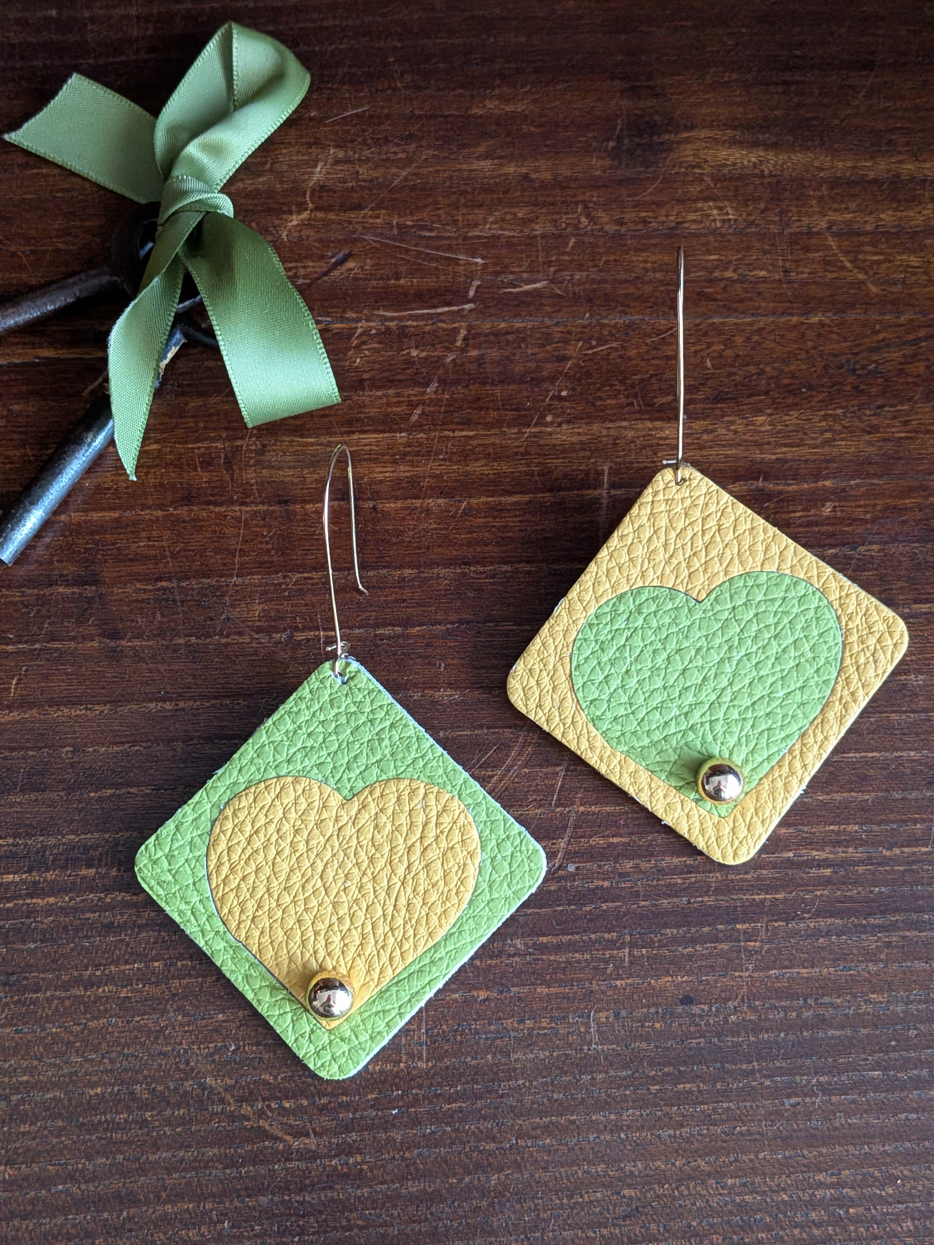 Solar Heart Asymmetrical Square Earrings