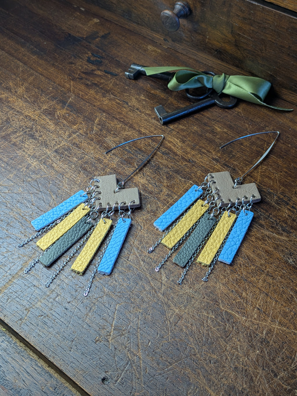 Azure & Sunshine– Geometric Layered Leather with Silver Accents