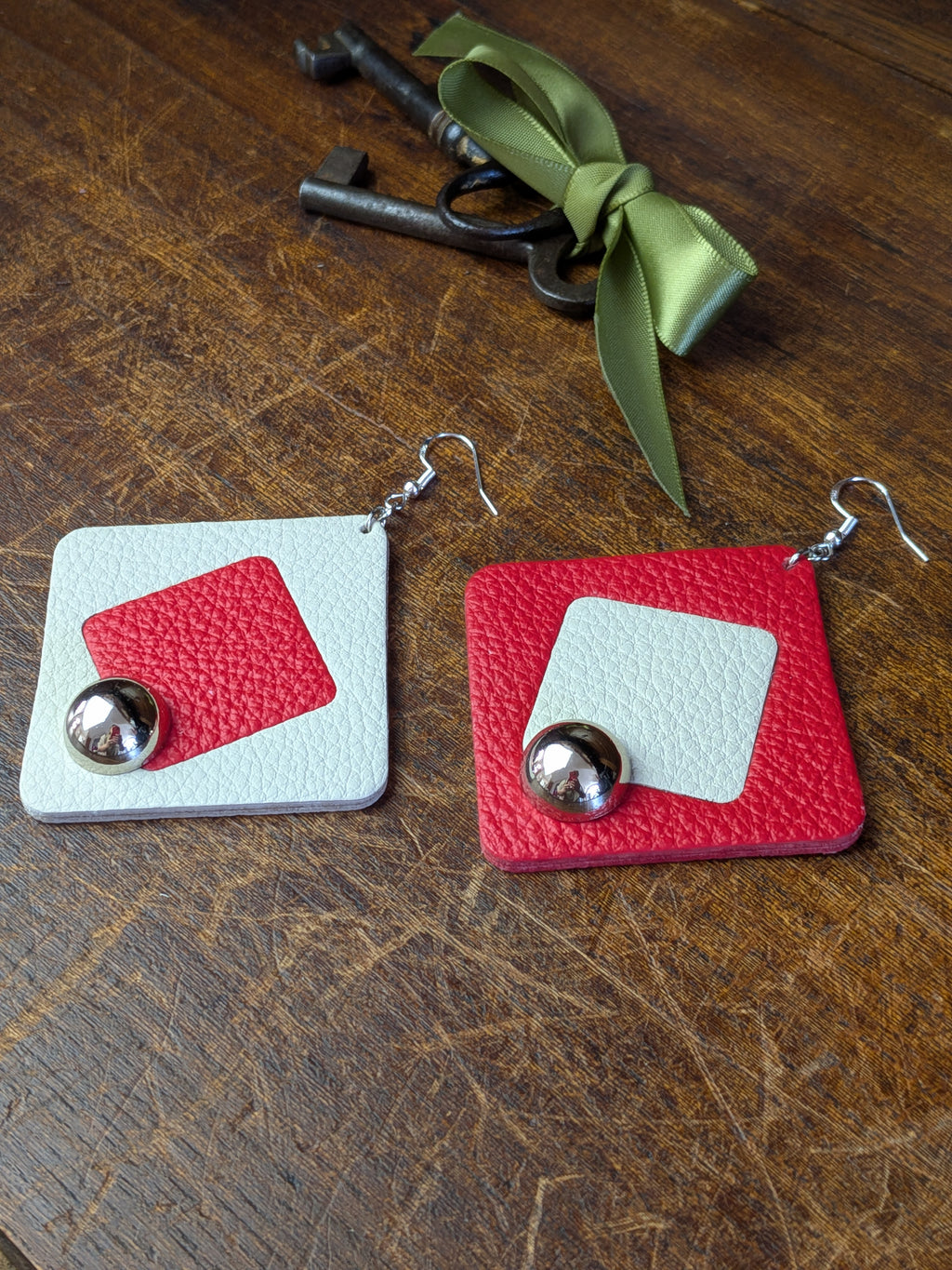 Scarlet & Cream Inverted Geometric Earrings