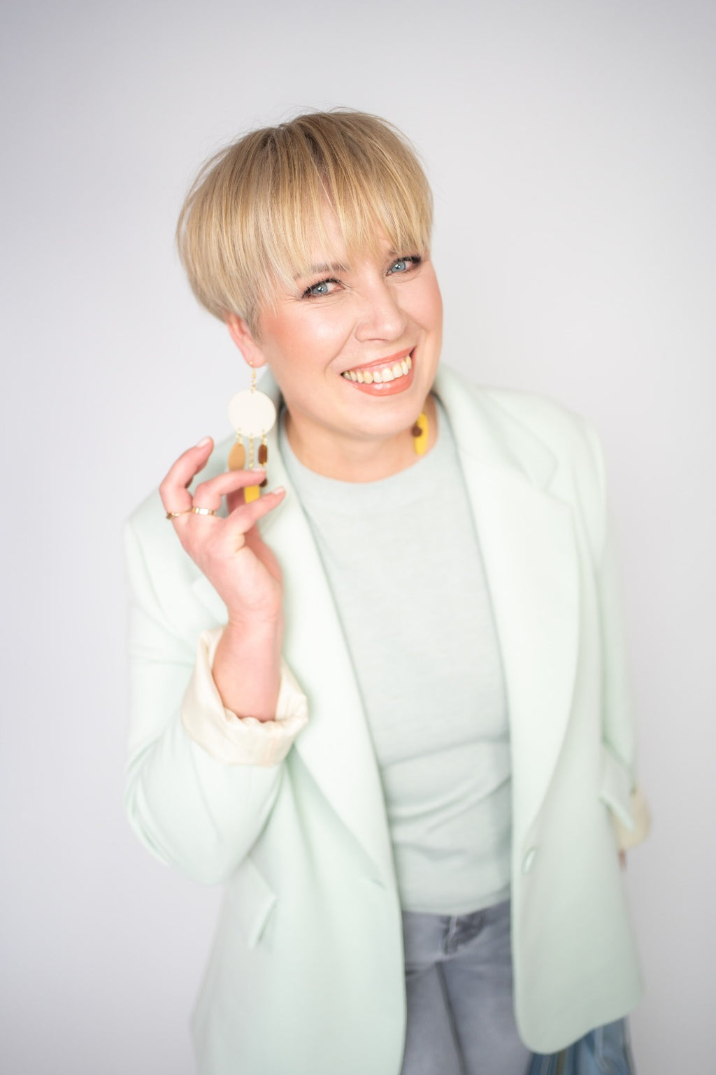 Skyline Muse Earrings – Azure & Lemon Textured Leather Drops with Golden Chains