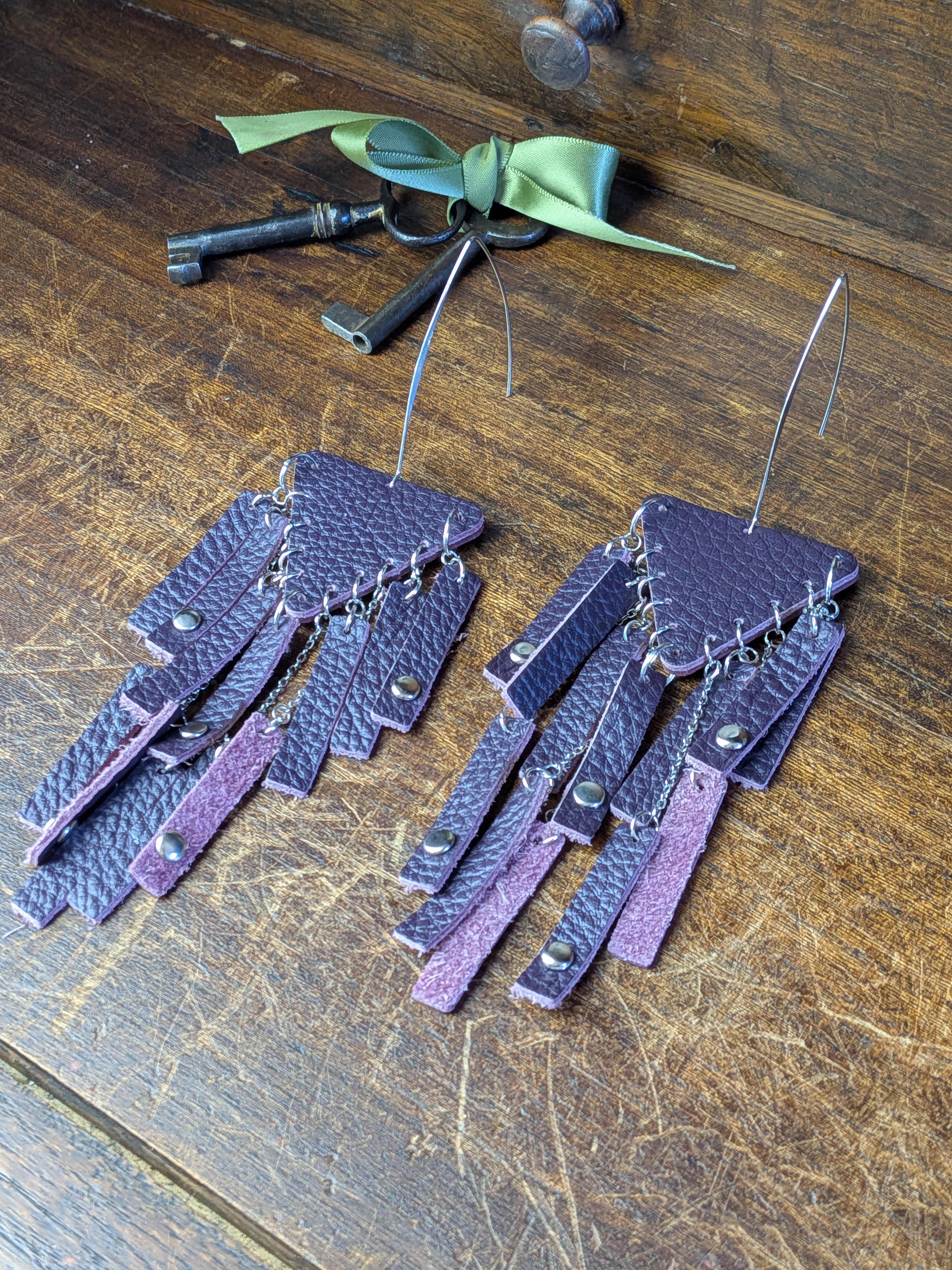 Deep Plum Geometric Cascade Earrings
