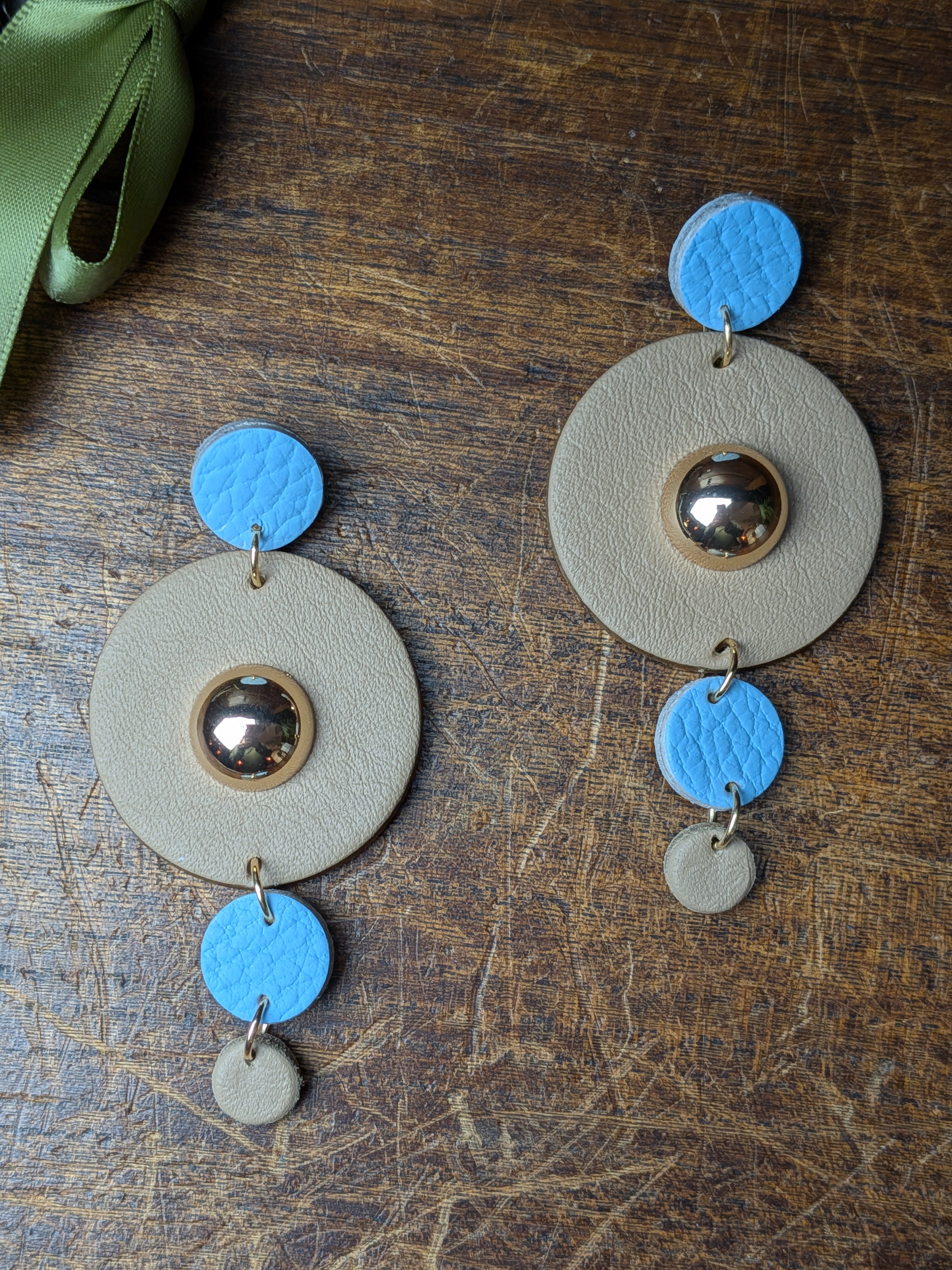 The Azure Sphere | Cool Beige & Sky Blue Leather Sculptural Studs