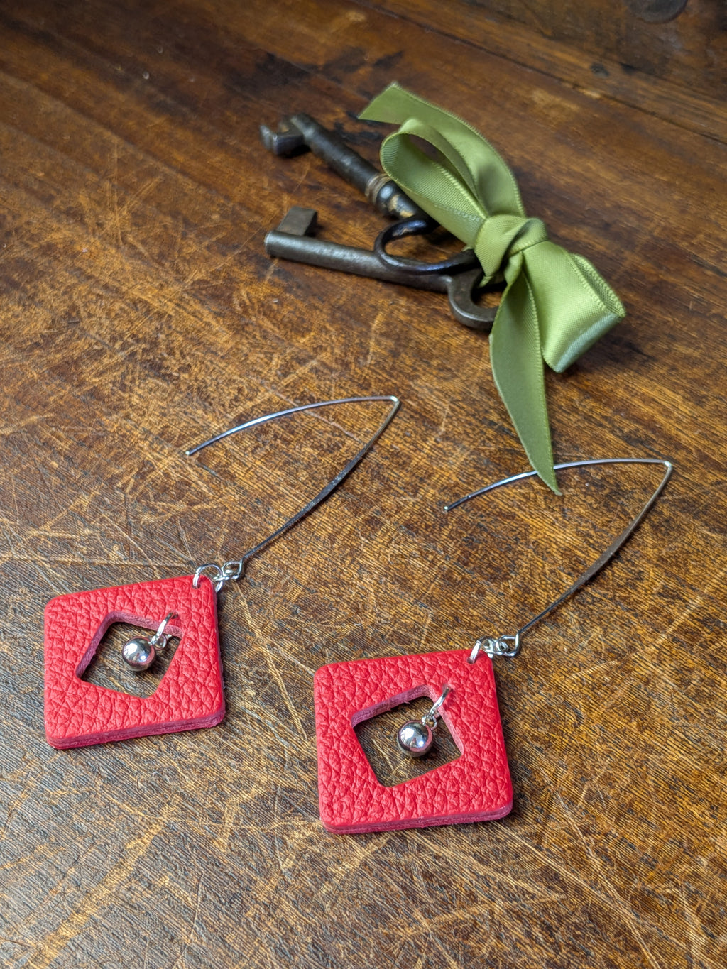 Kinetic Scarlet Geometric Frame Earrings