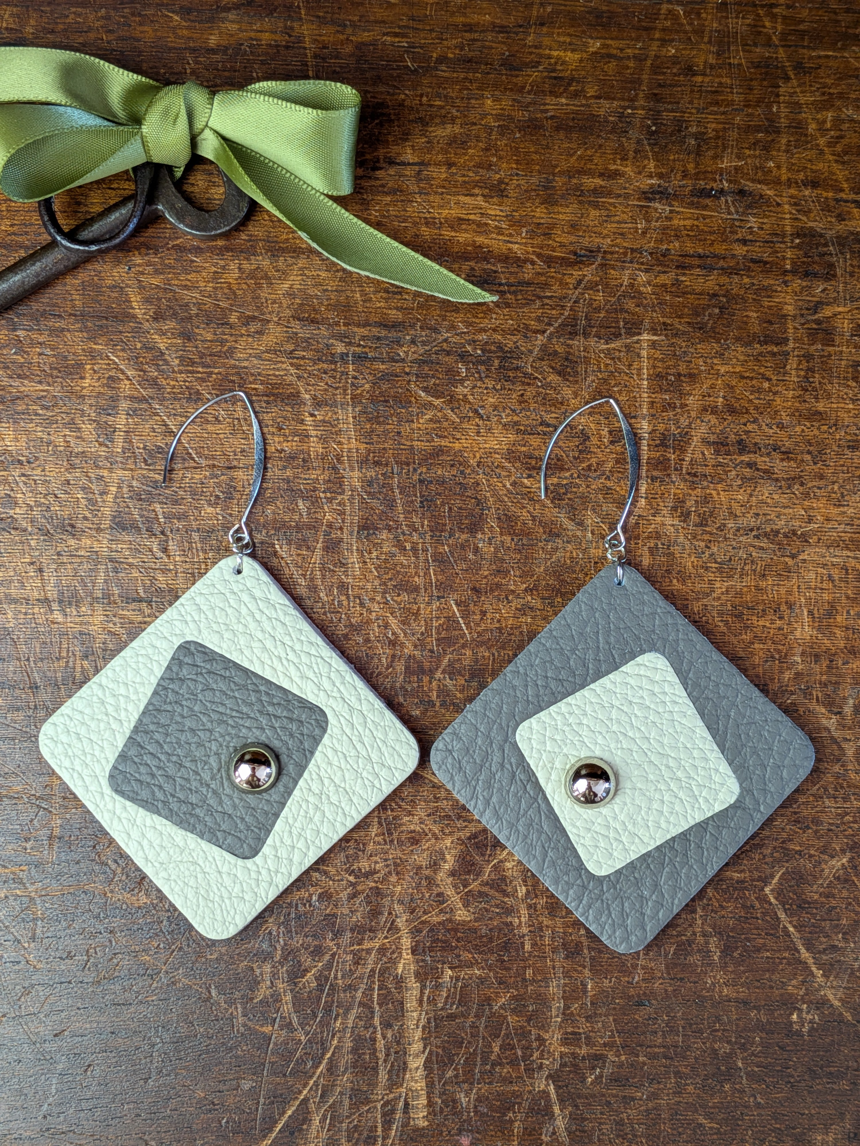 Dual Tone Rhombus Geometric Earrings