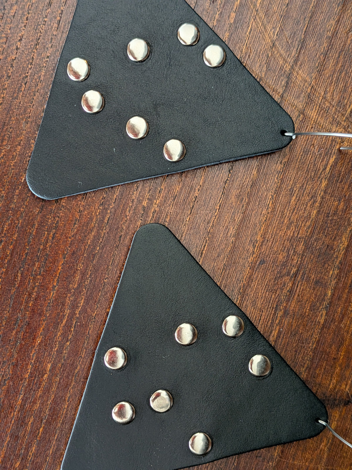 Black Studded Triangle Drop Earrings