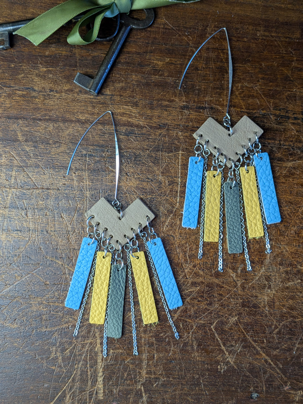 Azure & Sunshine– Geometric Layered Leather with Silver Accents