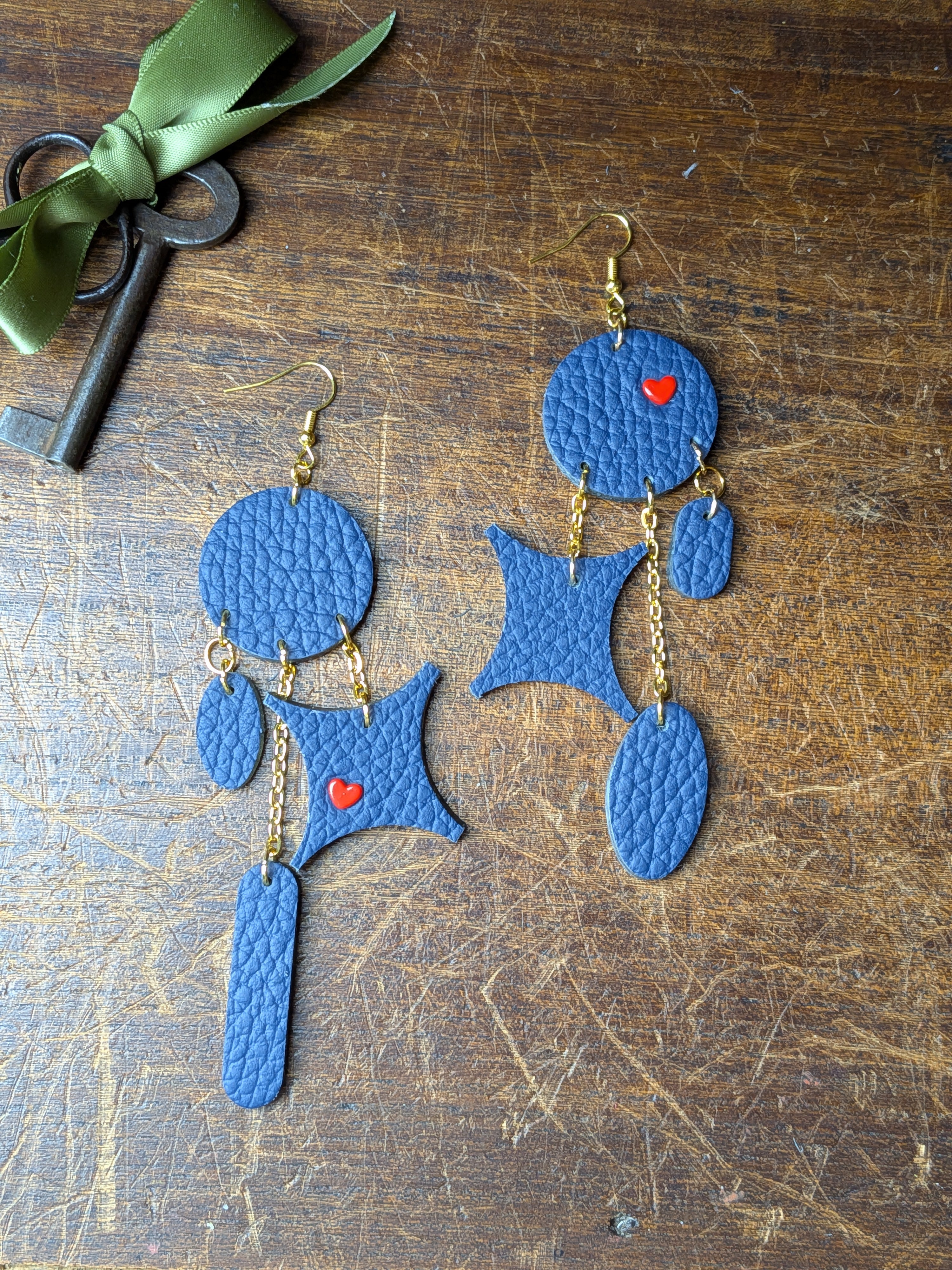 Midnight Star Statement Drops – Navy Leather with Crimson Hearts