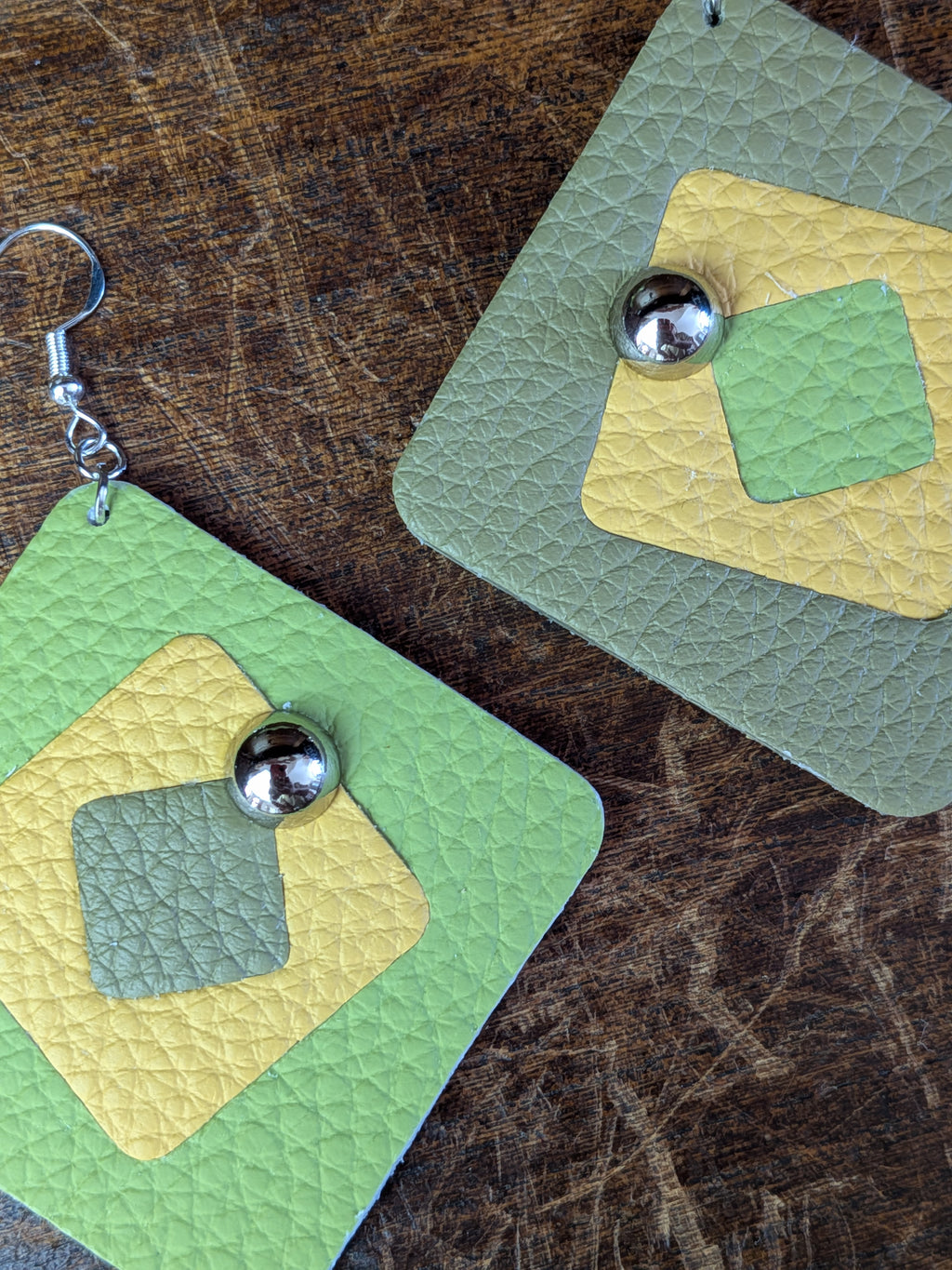 Lime & Olive Geometric Layered Earrings