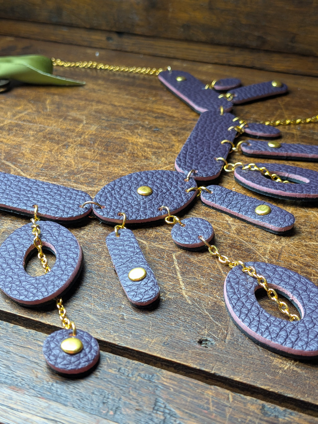 MYSTIC FLOW | Reversible Leather Statement Necklace (Aubergine & Black)
