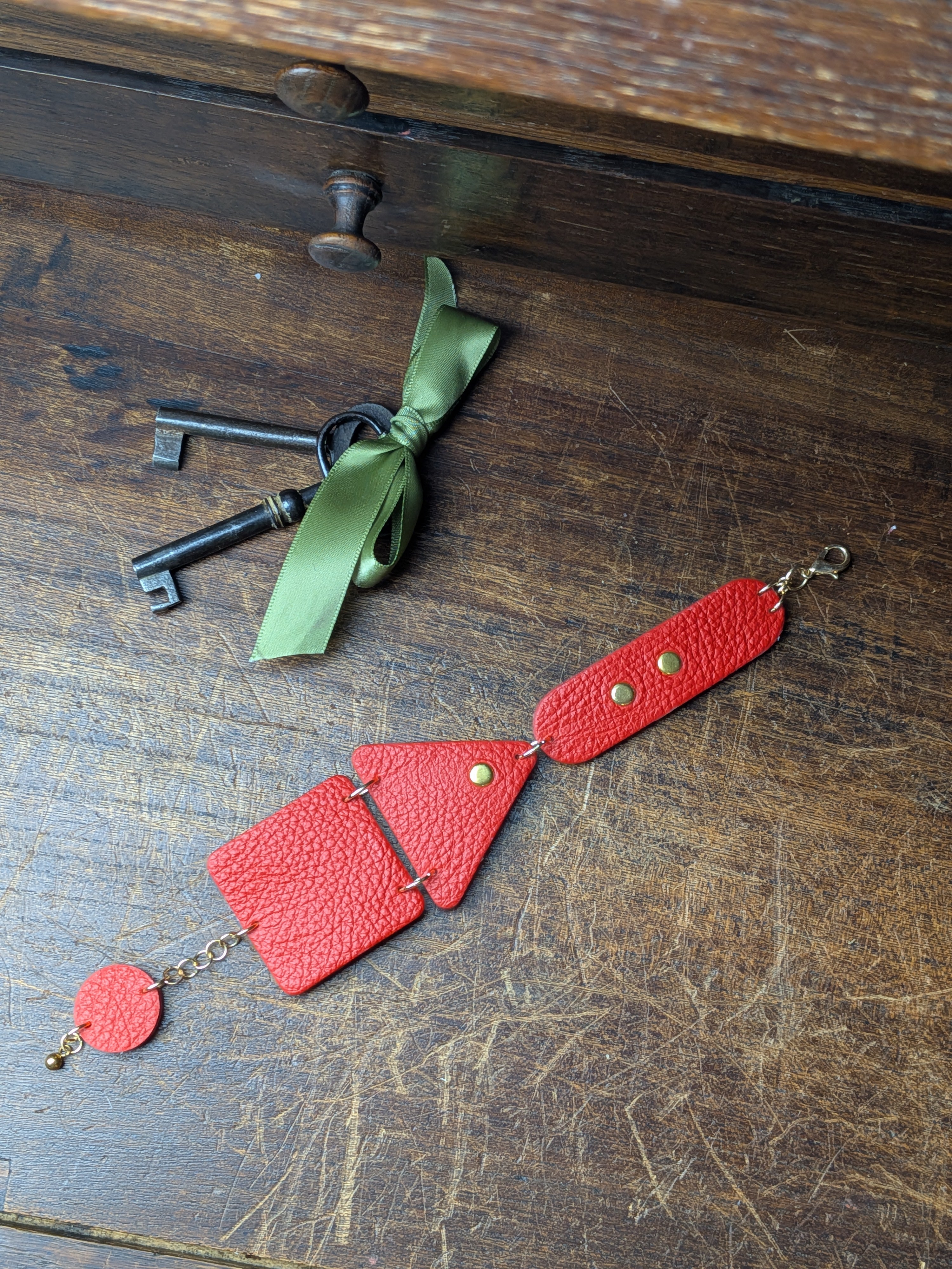 The Red Multi-Shape Link | 4-in-1 Versatile Red & Gold Bracelet Charm Set