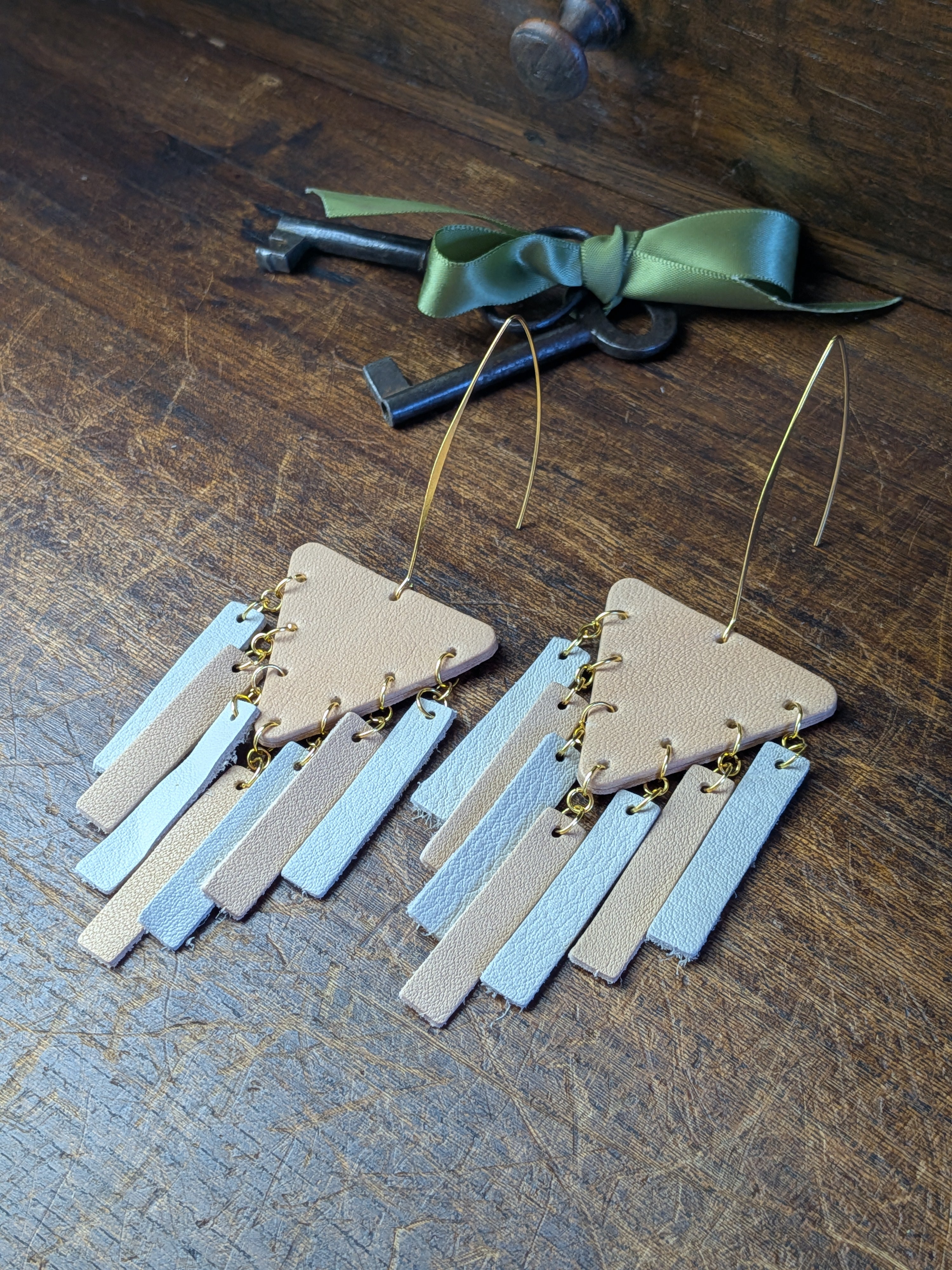 Cascade of Dreams Chandelier Earrings in Pale Peach and Blurry Blue